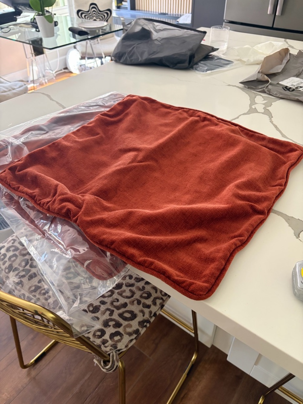 Rust / brick red colored chenille Accent Pillow Covers - Unbranded